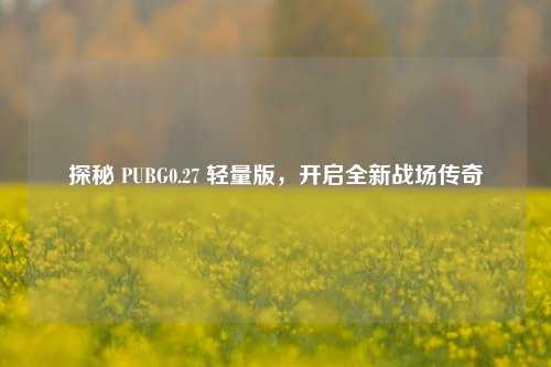 探秘 PUBG0.27 轻量版，开启全新战场传奇