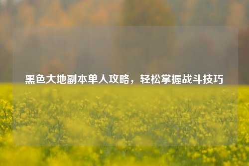 黑色大地副本单人攻略，轻松掌握战斗技巧