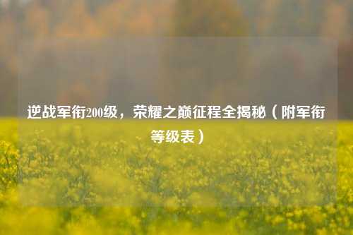 逆战军衔200级，荣耀之巅征程全揭秘（附军衔等级表）