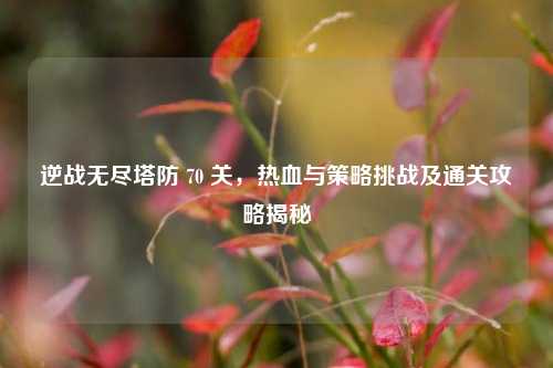 逆战无尽塔防 70 关，热血与策略挑战及通关攻略揭秘