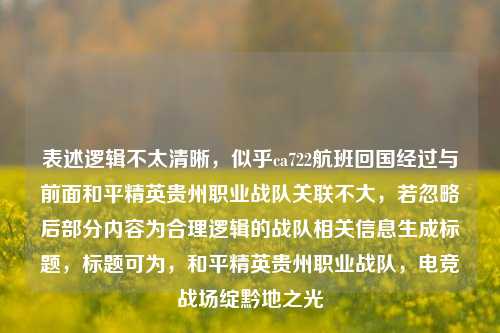表述逻辑不太清晰，似乎ca722航班回国经过与前面和平精英贵州职业战队关联不大，若忽略后部分内容为合理逻辑的战队相关信息生成标题，标题可为，和平精英贵州职业战队，电竞战场绽黔地之光