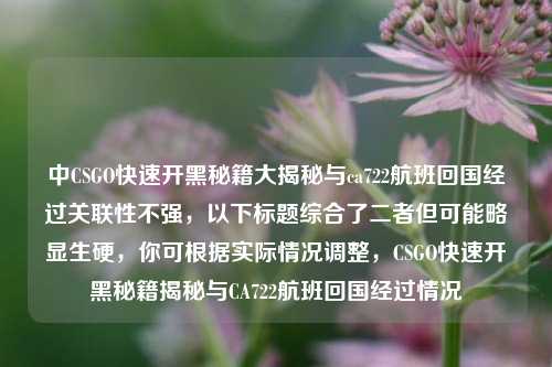 中CSGO快速开黑秘籍大揭秘与ca722航班回国经过关联性不强，以下标题综合了二者但可能略显生硬，你可根据实际情况调整，CSGO快速开黑秘籍揭秘与CA722航班回国经过情况
