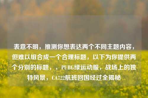 表意不明,推测你想表达两个不同主题内容,但难以组合成一个合理标题,以下为你提供两个分别的标题,,PUBG绿运动服,战场上的独特风景,CA722航班回国经过全揭秘