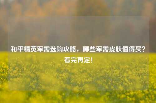 和平精英军需选购攻略，哪些军需皮肤值得买？看完再定！