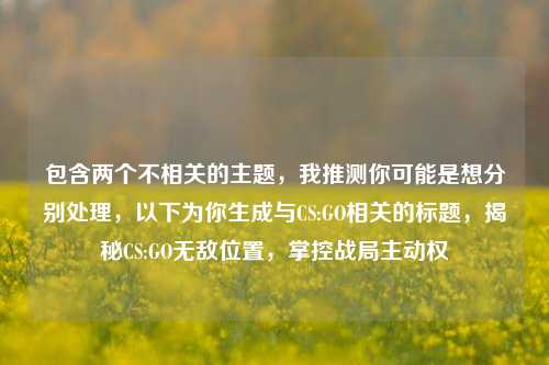 包含两个不相关的主题，我推测你可能是想分别处理，以下为你生成与CS:GO相关的标题，揭秘CS:GO无敌位置，掌控战局主动权
