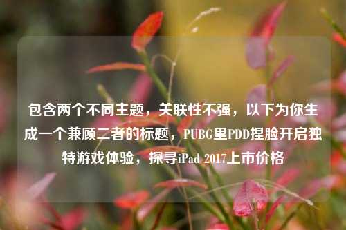 包含两个不同主题，关联性不强，以下为你生成一个兼顾二者的标题，PUBG里PDD捏脸开启独特游戏体验，探寻iPad 2017上市价格