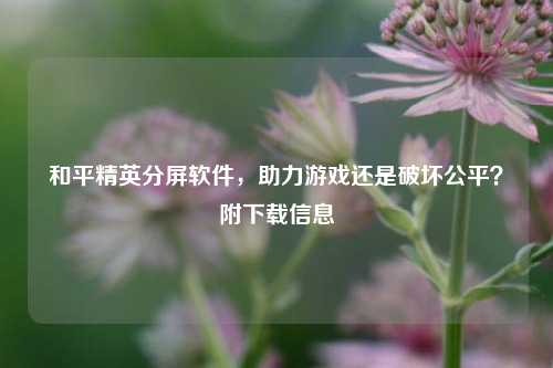 和平精英分屏软件，助力游戏还是破坏公平？附下载信息
