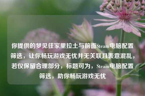 你提供的梦见往家里拉土与前面Steam电脑配置筛选,让你畅玩游戏无忧并无关联且表意混乱,若仅保留合理部分,标题可为,Steam电脑配置筛选,助你畅玩游戏无忧