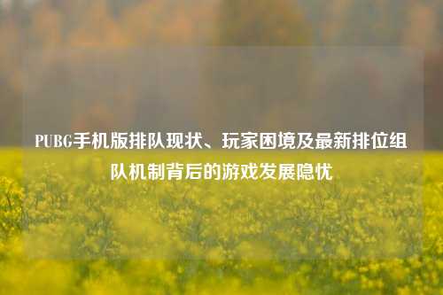 PUBG手机版排队现状、玩家困境及最新排位组队机制背后的游戏发展隐忧