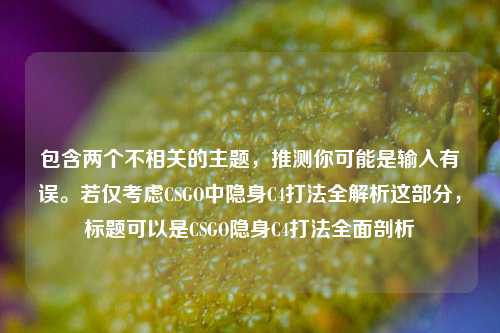 包含两个不相关的主题,推测你可能是输入有误。若仅考虑CSGO中隐身C4打法全解析这部分,标题可以是CSGO隐身C4打法全面剖析