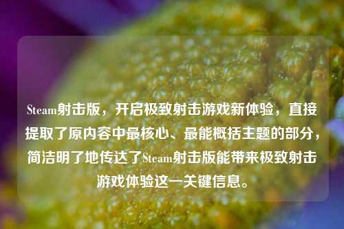 Steam射击版，开启极致射击游戏新体验，直接提取了原内容中最核心、最能概括主题的部分，简洁明了地传达了Steam射击版能带来极致射击游戏体验这一关键信息。
