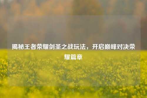 揭秘王者荣耀剑圣之战玩法,开启巅峰对决荣耀篇章
