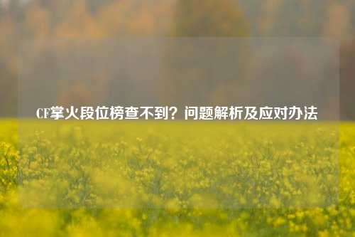 CF掌火段位榜查不到？问题解析及应对办法