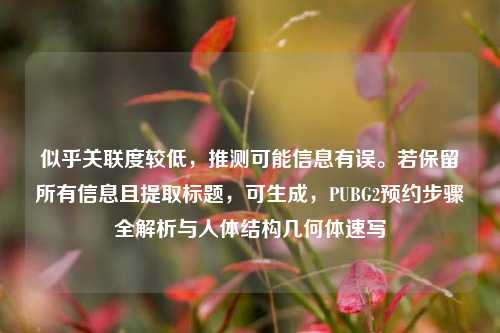 似乎关联度较低，推测可能信息有误。若保留所有信息且提取标题，可生成，PUBG2预约步骤全解析与人体结构几何体速写