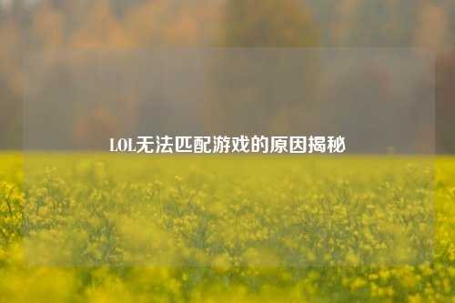 LOL无法匹配游戏的原因揭秘